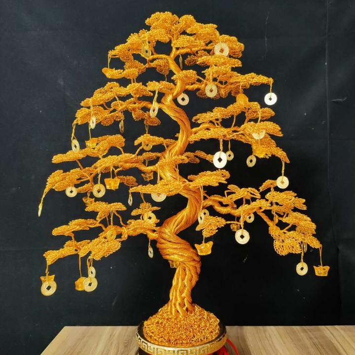 手工銅絲編織發(fā)財(cái)樹(shù)車龍鋁鐵絲搖錢樹(shù)制作工藝品串珠店鋪孔雀擺件