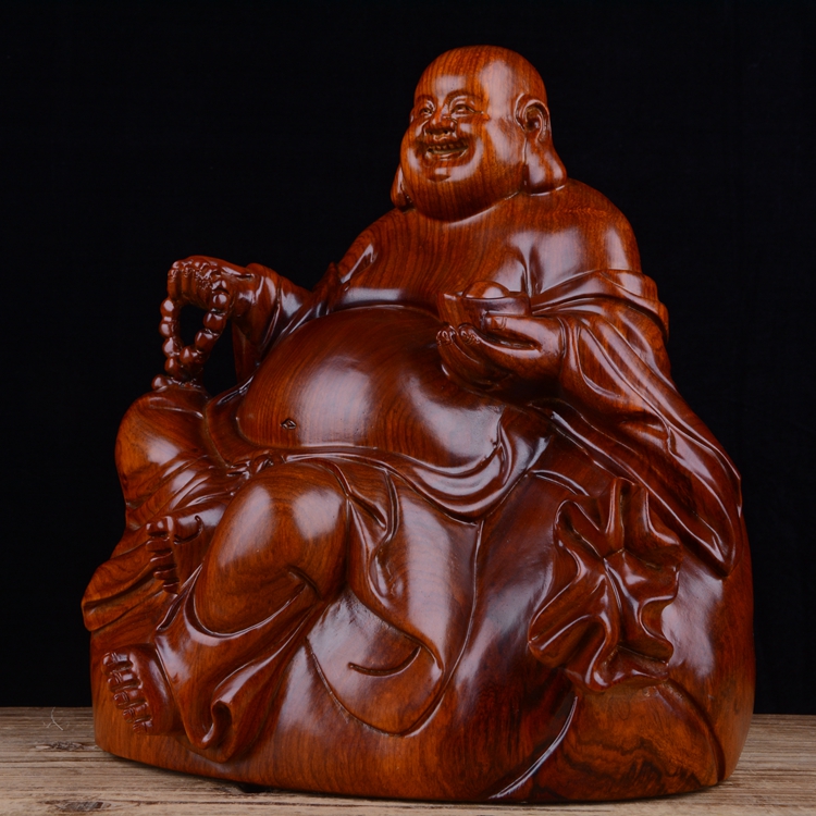木雕彌勒佛像擺件大號(hào)布袋笑佛花梨手工雕刻紅木工藝品